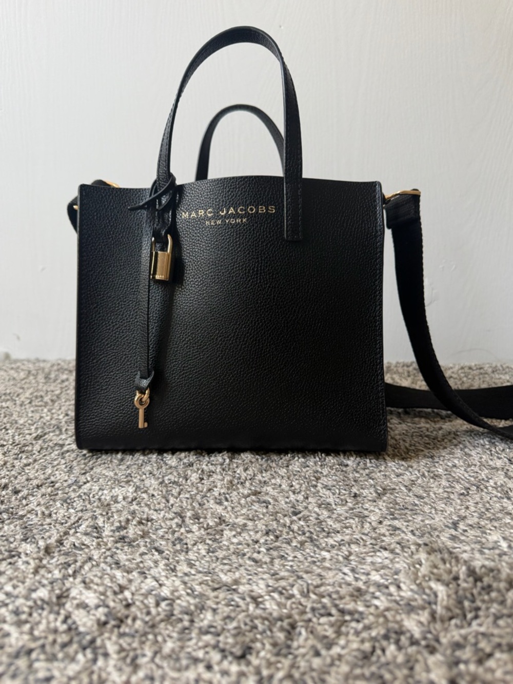 Marc Jacobs Black Pebbled Leather Satchel with Gold Lock